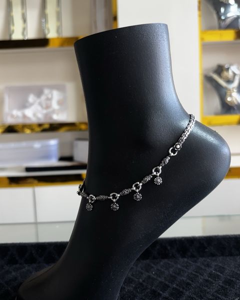 Silver chain payal with small charms